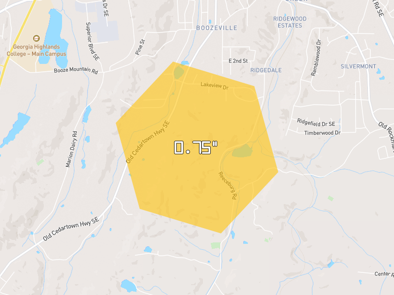 Hail map of Lindale, GA on Jul 3, 2026, hail up to 0.75"