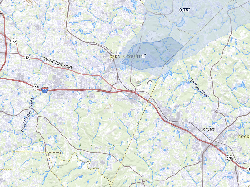 NEXRAD radar-signature map of the hail storm over Lithonia, GA on Mar 7, 2026