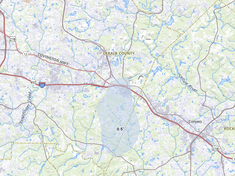 NEXRAD radar-signature map of the hail storm over Lithonia, GA on May 17, 2026