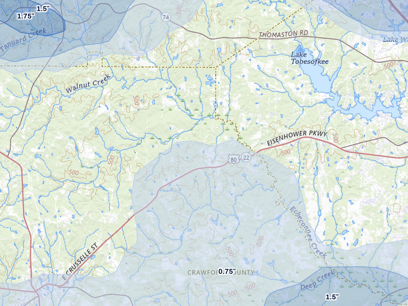 NEXRAD radar-signature map of the hail storm over Lizella, GA on Jul 9, 2026