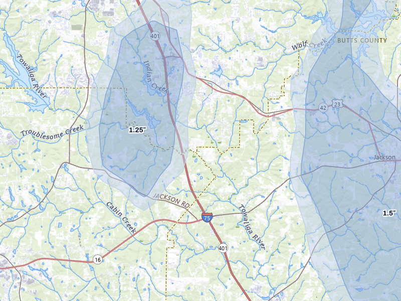 NEXRAD radar-signature map of the hail storm over Locust Grove, GA on May 17, 2026
