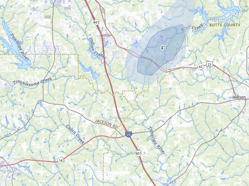 NEXRAD radar-signature map of the hail storm over Locust Grove, GA on Aug 5, 2026