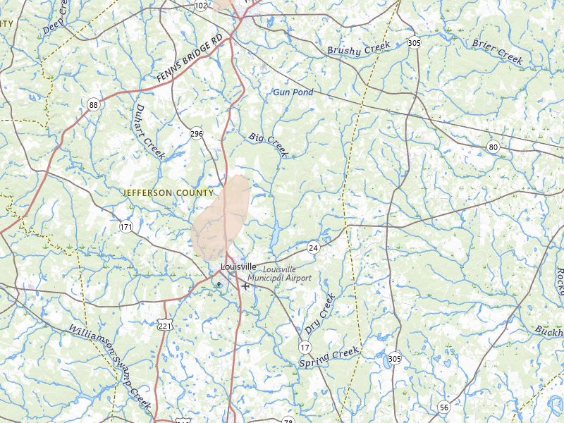 Radar-estimated hail-size map of the storm over Louisville, GA on May 23, 2026