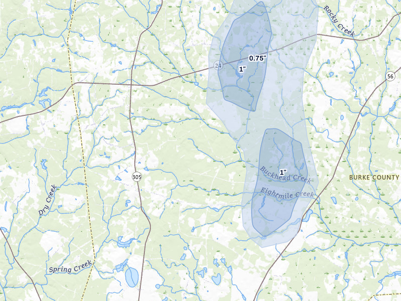 NEXRAD radar-signature map of the hail storm over Louisville, GA on Aug 1, 2026