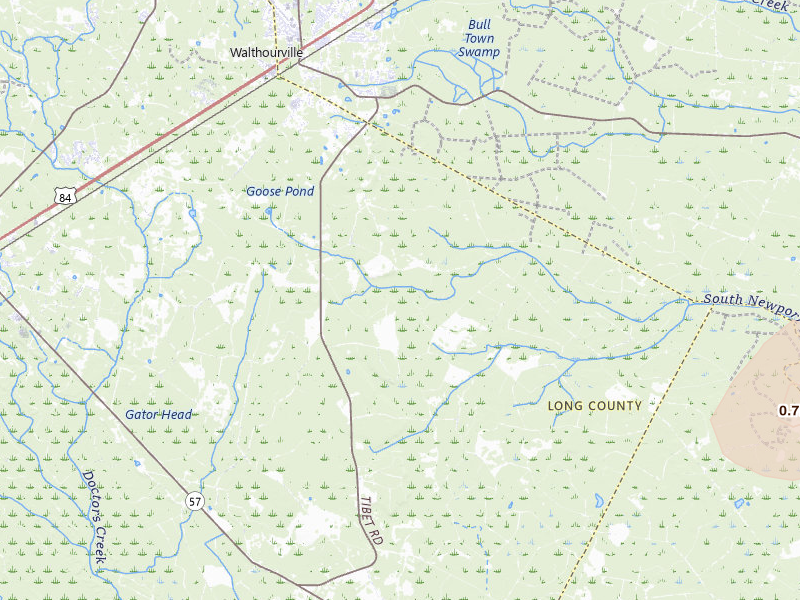 Radar-estimated hail-size map of the storm over Ludowici, GA on Jul 12, 2026
