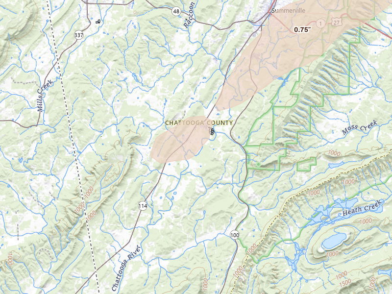 Radar-estimated hail-size map of the storm over Lyerly, GA on Aug 1, 2026