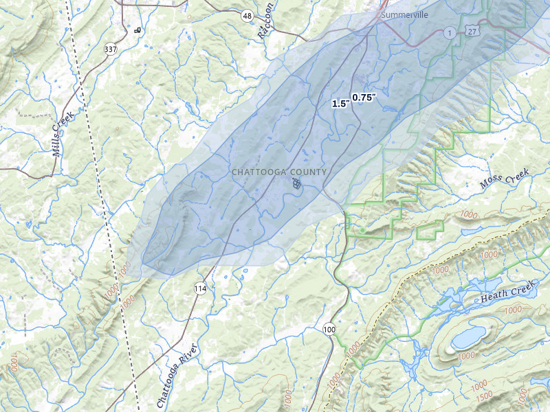 NEXRAD radar-signature map of the hail storm over Lyerly, GA on Aug 1, 2026