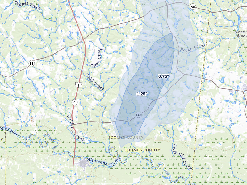 NEXRAD radar-signature map of the hail storm over Lyons, GA on Jun 29, 2026