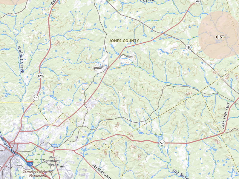 Radar-estimated hail-size map of the storm over Macon, GA on May 17, 2026