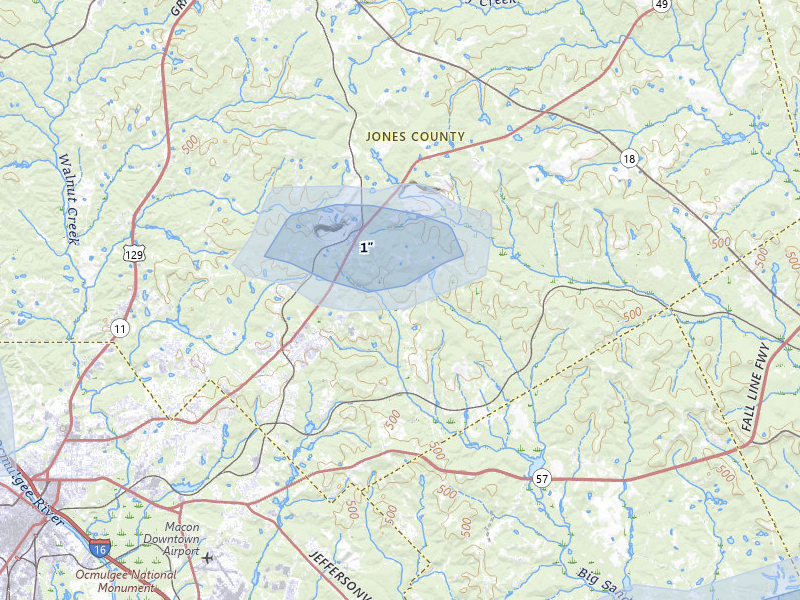 NEXRAD radar-signature map of the hail storm over Macon, GA on Jul 9, 2026