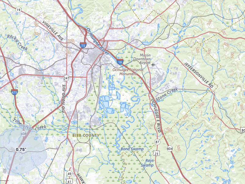 NEXRAD radar-signature map of the hail storm over Macon, GA on Jul 25, 2026