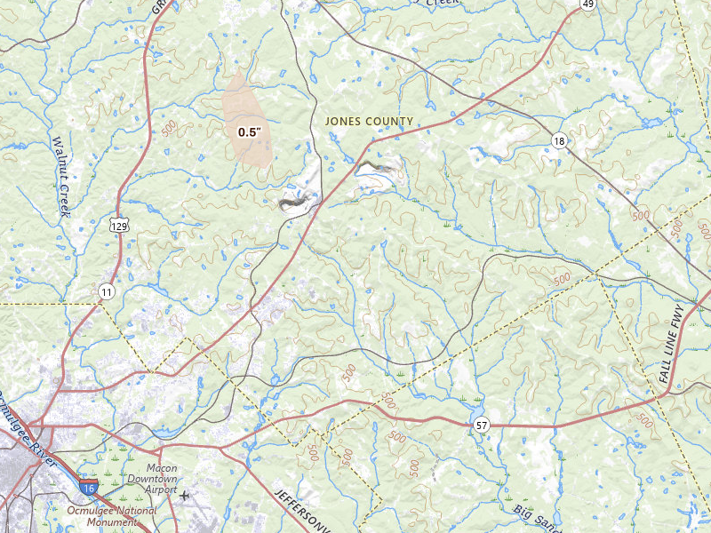 Radar-estimated hail-size map of the storm over Macon, GA on Aug 6, 2026