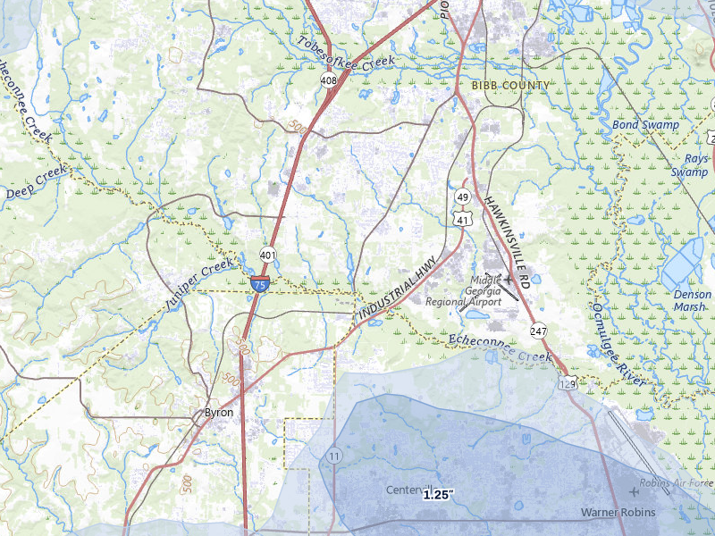 NEXRAD radar-signature map of the hail storm over Macon, GA on Aug 11, 2026