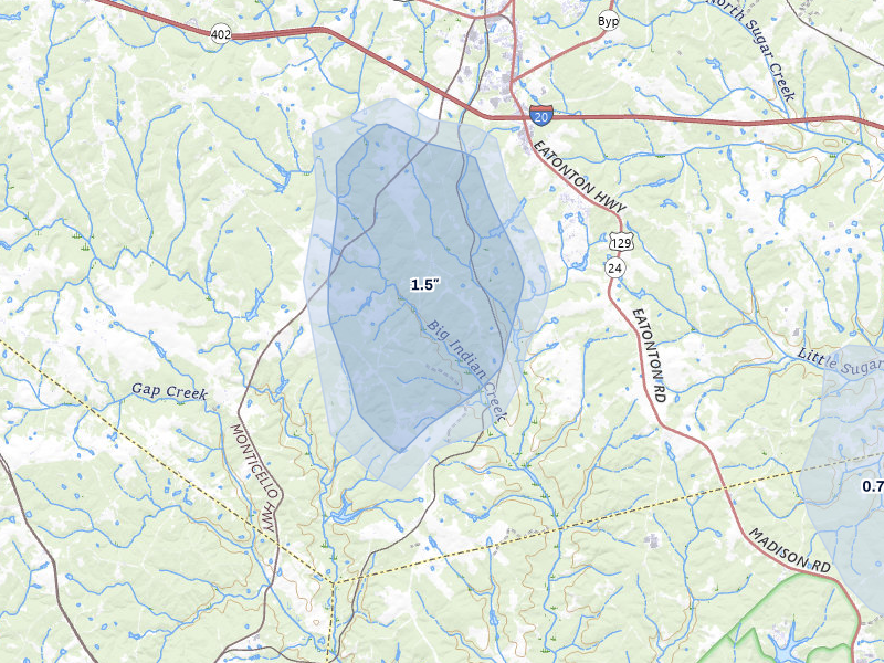NEXRAD radar-signature map of the hail over Madison, GA