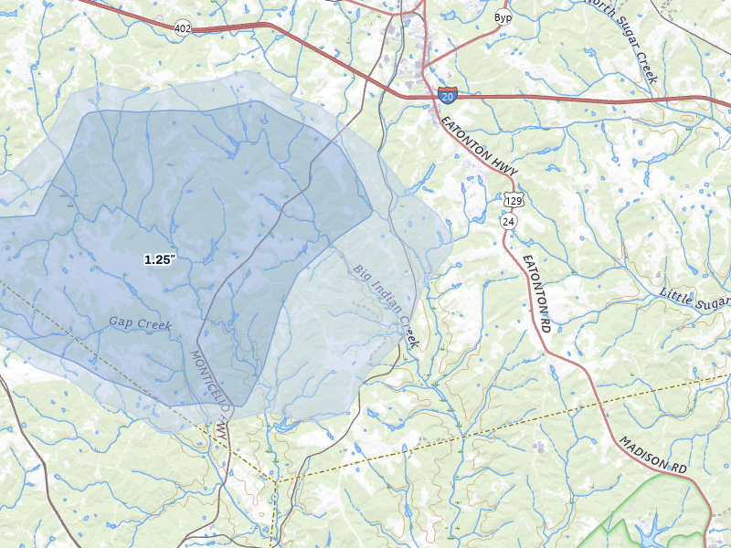 NEXRAD radar-signature map of the hail over Madison, GA