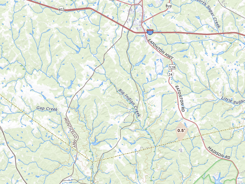 Radar-estimated hail-size map of the storm over Madison, GA on Jul 12, 2026