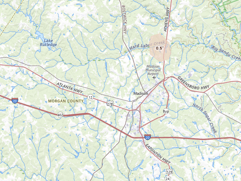 Radar-estimated hail-size map of the storm over Madison, GA