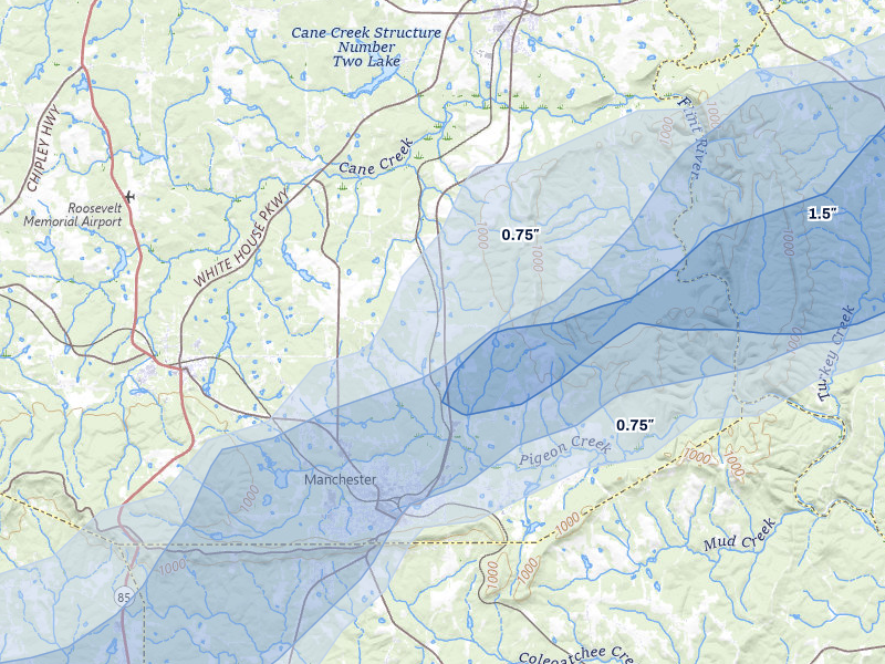 NEXRAD radar-signature map of the hail over Manchester, GA