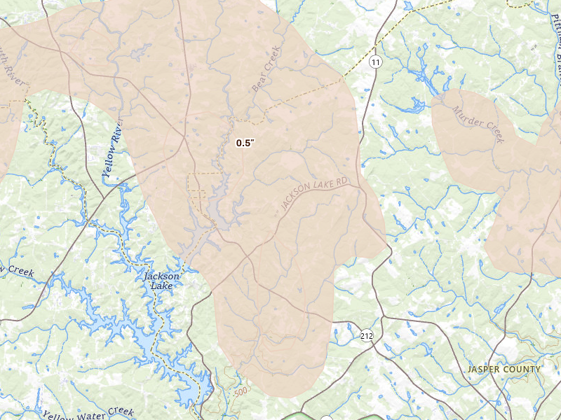 Radar-estimated hail-size map of the storm over Mansfield, GA