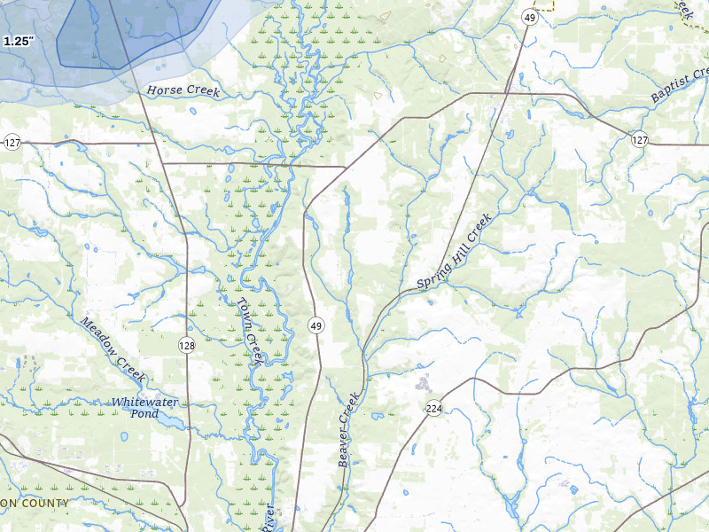 NEXRAD radar-signature map of the hail storm over Marshallville, GA on Jul 5, 2026