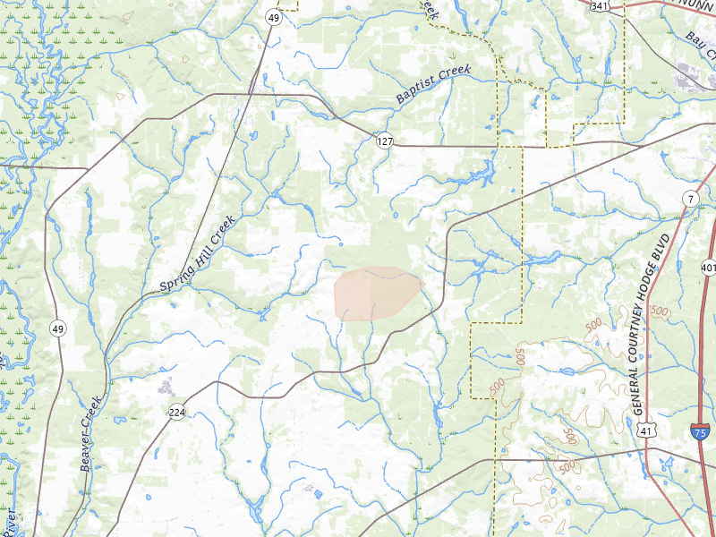 Radar-estimated hail-size map of the storm over Marshallville, GA on Aug 11, 2026