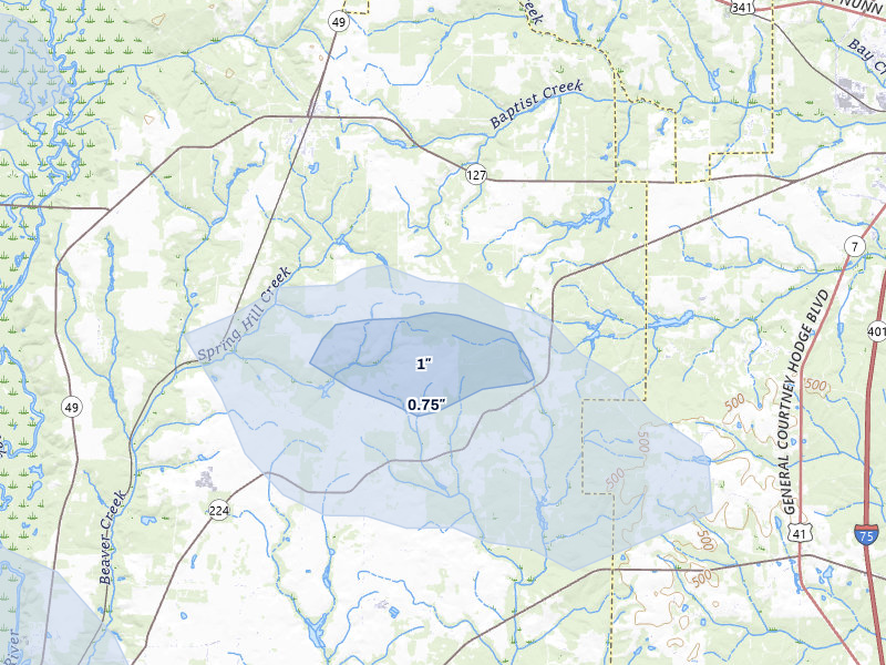 NEXRAD radar-signature map of the hail storm over Marshallville, GA on Aug 11, 2026