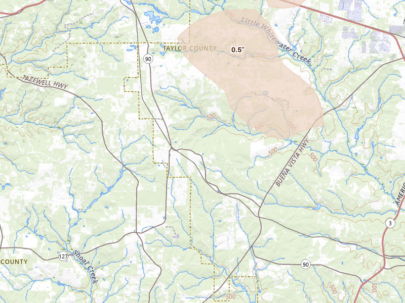 Radar-estimated hail-size map of the storm over Mauk, GA