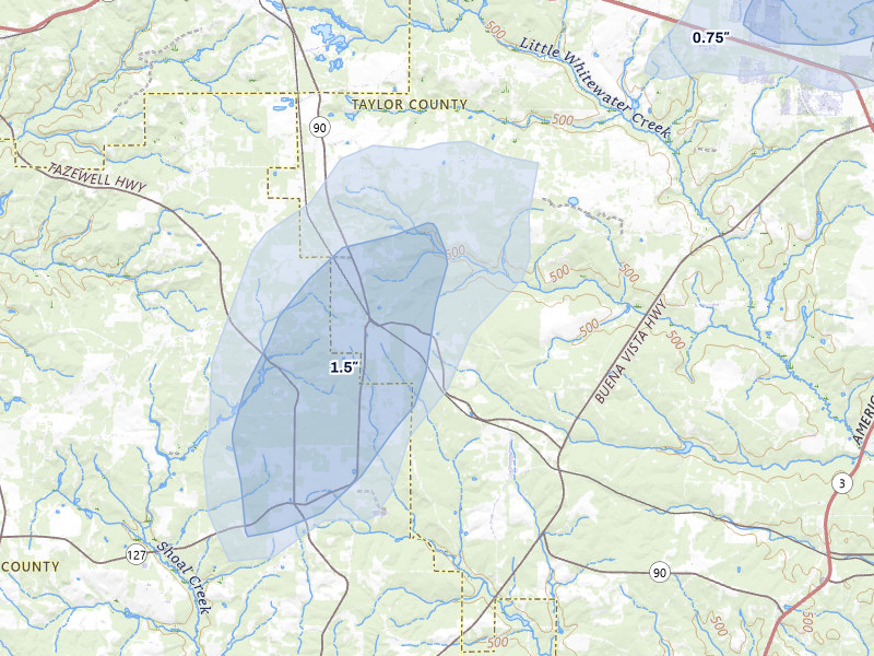 NEXRAD radar-signature map of the hail over Mauk, GA