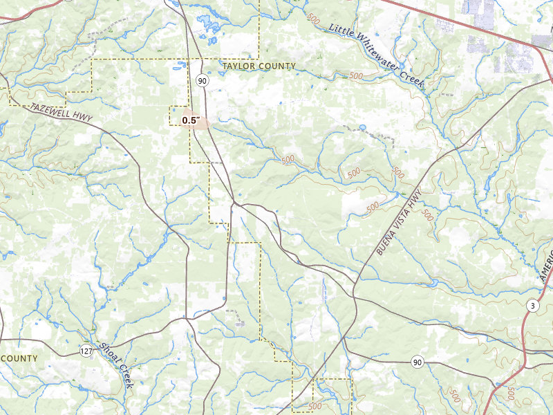 Radar-estimated hail-size map of the storm over Mauk, GA on Aug 11, 2026
