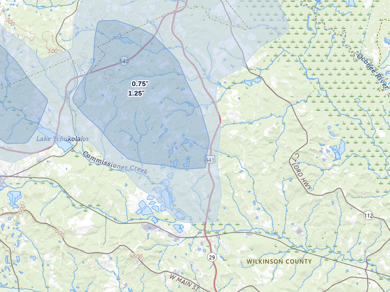 NEXRAD radar-signature map of the hail storm over Mc Intyre, GA on May 17, 2026