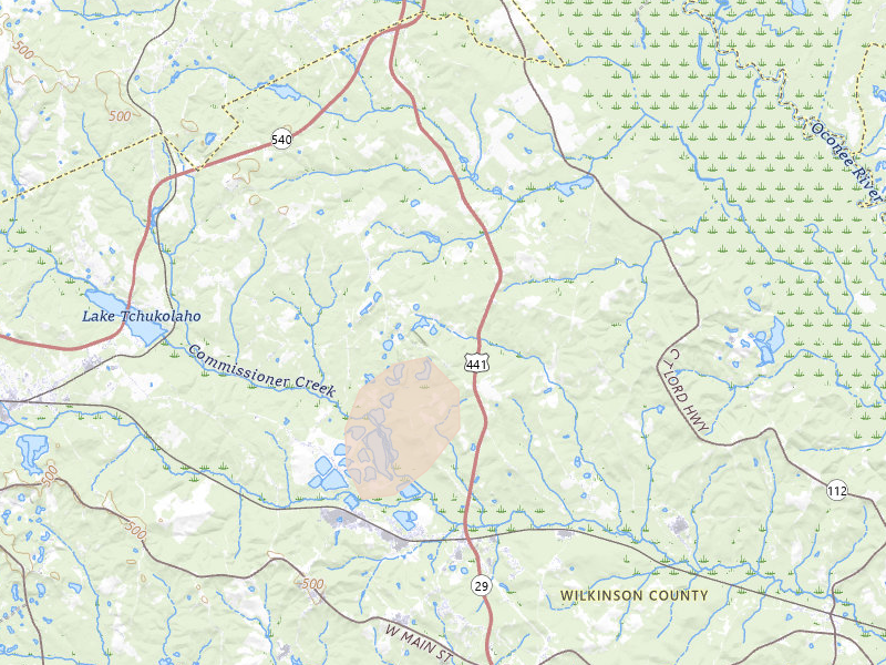 Radar-estimated hail-size map of the storm over Mc Intyre, GA on Jun 29, 2026
