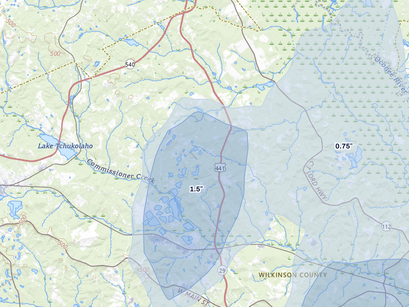NEXRAD radar-signature map of the hail storm over Mc Intyre, GA on Jun 29, 2026