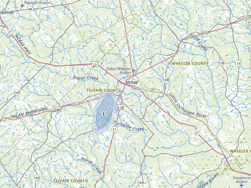 NEXRAD radar-signature map of the hail over Mc Rae Helena, GA