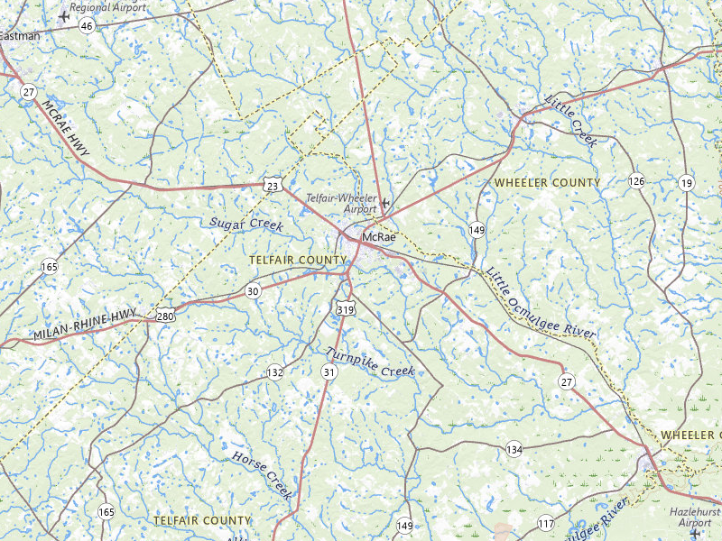 Radar-estimated hail-size map of the storm over Mc Rae Helena, GA on Jul 5, 2026
