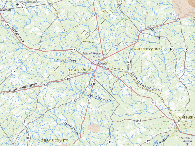 Radar-estimated hail-size map of the storm over Mc Rae Helena, GA on Jul 17, 2026