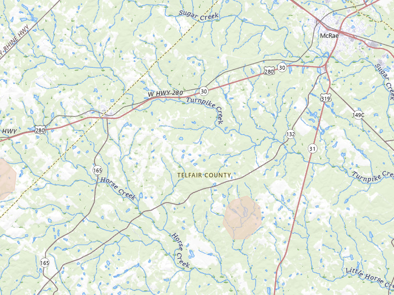 Radar-estimated hail-size map of the storm over Mc Rae Helena, GA on Aug 21, 2026