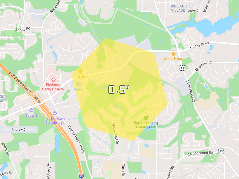 Hail map of McDonough, GA on Jul 5, 2026, hail up to 0.5"