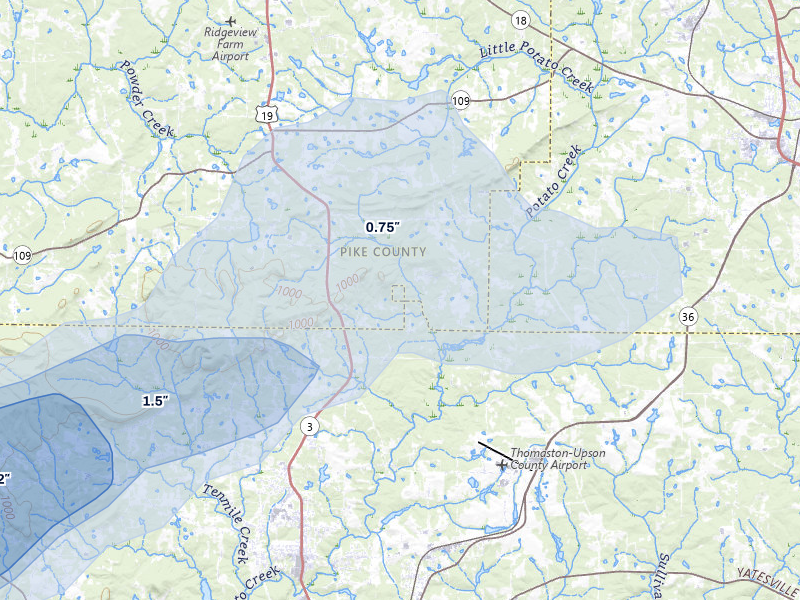 NEXRAD radar-signature map of the hail over Meansville, GA