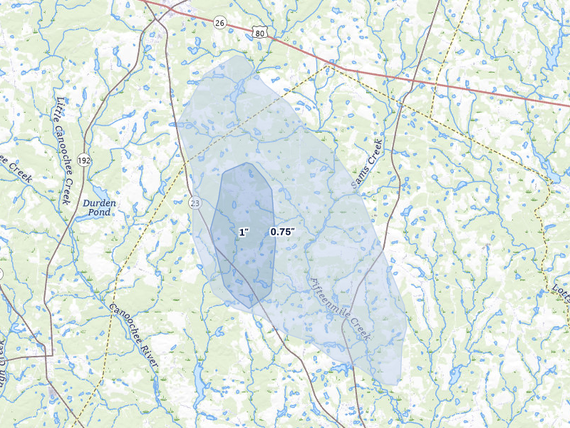 NEXRAD radar-signature map of the hail storm over Metter, GA on May 17, 2026