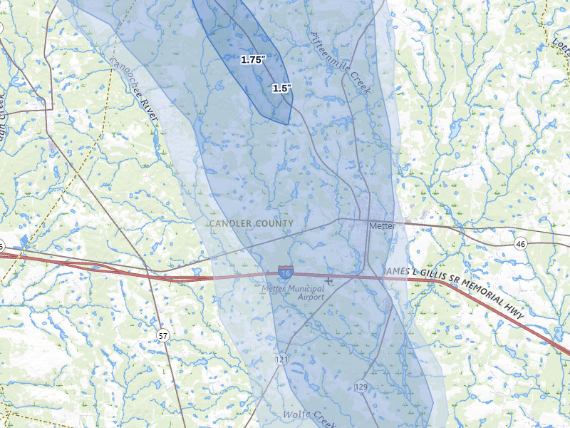 NEXRAD radar-signature map of the hail storm over Metter, GA on Aug 13, 2026