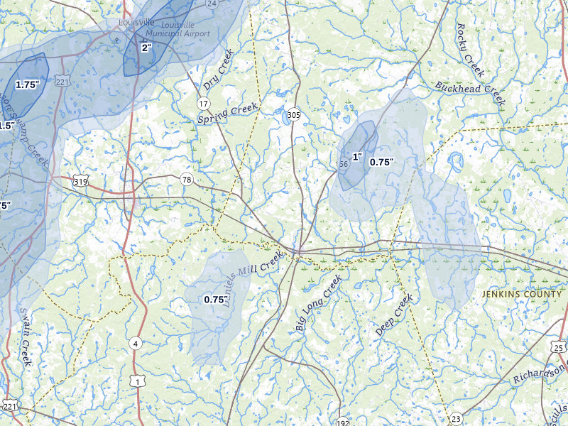 NEXRAD radar-signature map of the hail storm over Midville, GA on Jun 29, 2026
