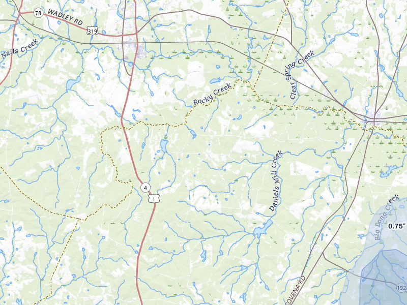 NEXRAD radar-signature map of the hail storm over Midville, GA on Aug 21, 2026