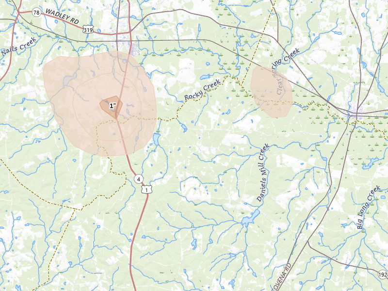 Radar-estimated hail-size map of the storm over Midville, GA