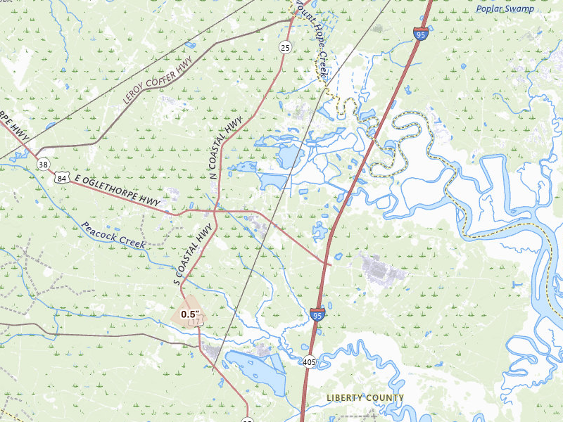 Radar-estimated hail-size map of the storm over Midway, GA on Aug 6, 2026