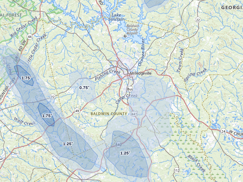 NEXRAD radar-signature map of the hail storm over Milledgeville, GA on May 17, 2026