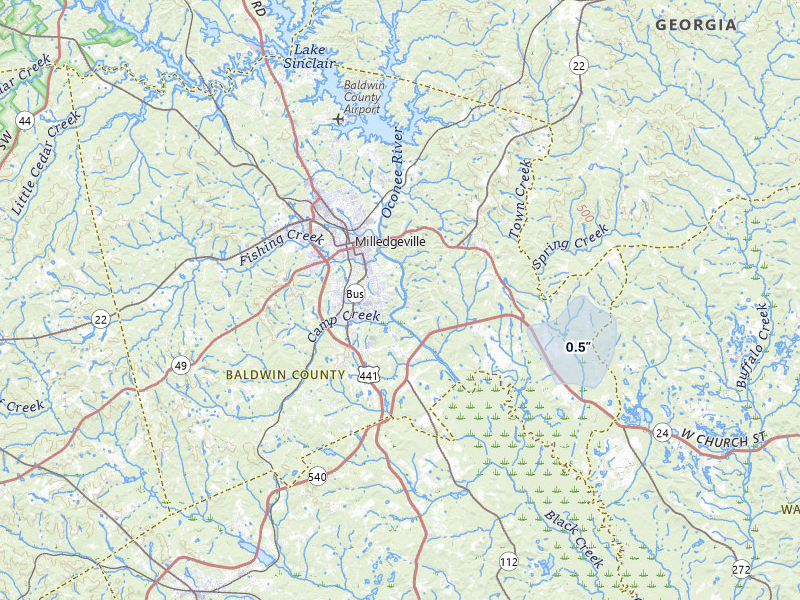 NEXRAD radar-signature map of the hail storm over Milledgeville, GA on May 29, 2026