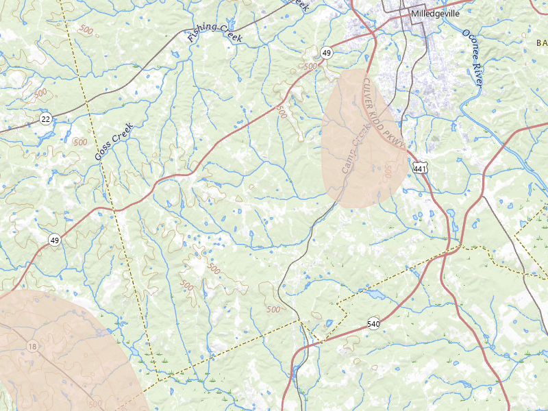 Radar-estimated hail-size map of the storm over Milledgeville, GA on Aug 21, 2026
