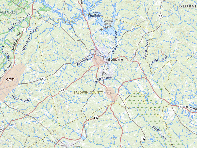 Radar-estimated hail-size map of the storm over Milledgeville, GA on Sep 5, 2026