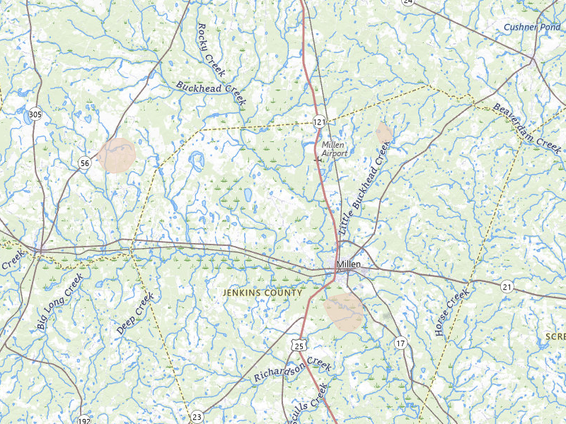 Radar-estimated hail-size map of the storm over Millen, GA on Jun 29, 2026
