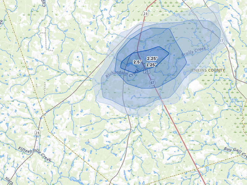 NEXRAD radar-signature map of the hail storm over Millen, GA on Aug 1, 2026